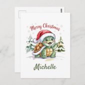 Personalisierter Name Merry Christmas Turtle in Sa Postkarte (Vorne/Hinten)