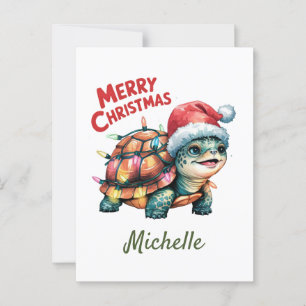 Personalisierter Name Merry Christmas Turtle in Sa Postkarte
