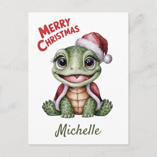 Personalisierter Name Merry Christmas Turtle in Sa Postkarte (Vorderseite)