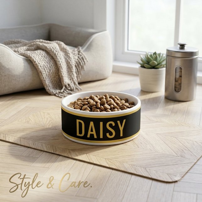 Personalisierter Name Metallic Gold Schwarz Minima Napf (Personalized Name Metallic Gold Black Minimalist Bowl)