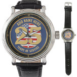 Personalisierter NAME Militär oder Polizeischutz Armbanduhr<br><div class="desc">Personalisierter NAME Militär oder Polizei - Army Navy Air Force Marines Retirement Design - Patriotic Veteran USA Flag Emblem mit Goldtext. Passen Sie Ihren Namen und Ihre Dienstjahre in Ihrer militärischen Zweigniederlassung an.</div>