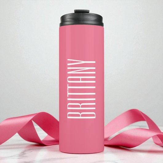 Personalisierter Name Minimal für einfache rosa Br Thermosbecher