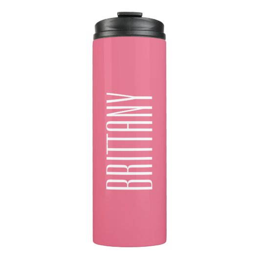 Personalisierter Name Minimal für einfache rosa Br Thermosbecher (Vorderseite)