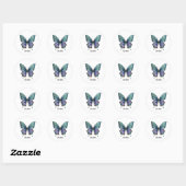 Personalisierter Name mit Blue Butterfly Classic R Runder Aufkleber (Blatt)