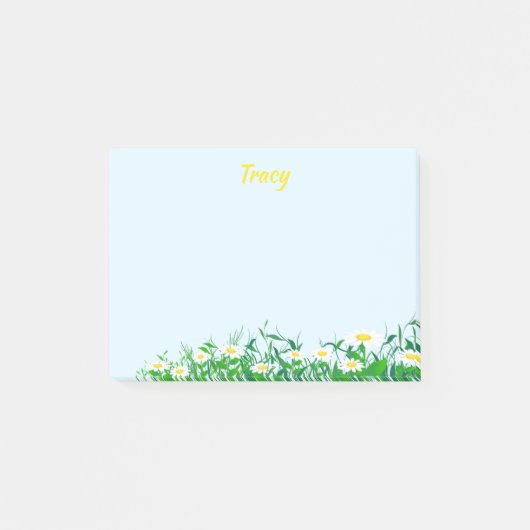 Personalisierter Name mit Daisy Blume Light Blue Post-it Klebezettel (Vorderseite)