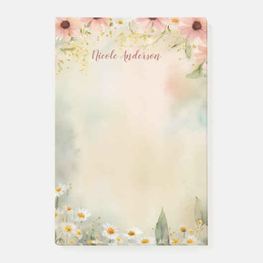 Personalisierter Name mit Daisy Blume Wasserfarbe Post-it Klebezettel (Vorderseite)