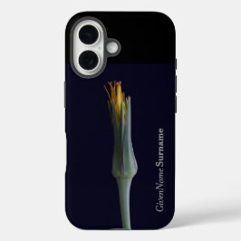 Personalisierter Name mit eleganter Blume auf schw iPhone 16 Hülle