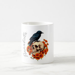 Personalisierter Name mit floralem Totenkopf und R Kaffeetasse