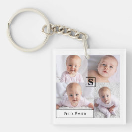 Personalisierter Name Mit Monogramm 4 FotoCollage Schlüsselanhänger