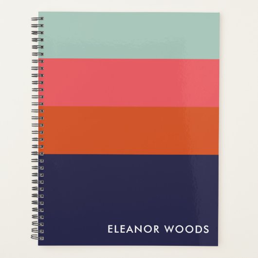 Personalisierter Name Mit Monogramm Stripes blau Planer (Vorderseite)