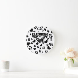 Personalisierter Name mit Paw Print Design Runde Wanduhr