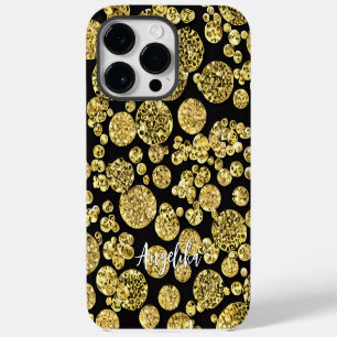 Personalisierter Name mit Punkten in Gold und Schw Case-Mate iPhone 14 Pro Max Hülle