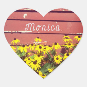 Personalisierter Name mit rustikalem Holz und Blum Herz-Aufkleber