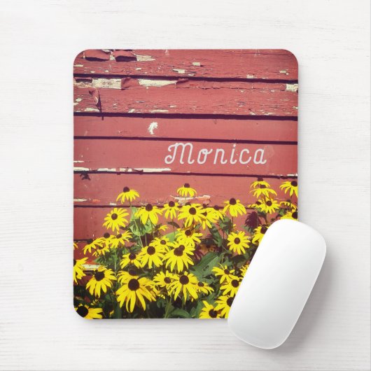 Personalisierter Name mit rustikalem Holz und Blum Mousepad (Mit Mouse)