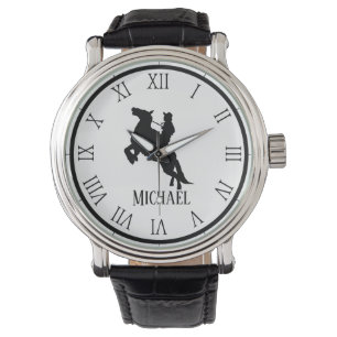 Personalisierter Name mit schwarzem Pferd Armbanduhr