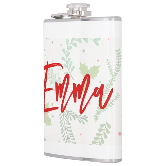 Personalisierter Name mit Weihnachtsmuster Flachmann (Links)