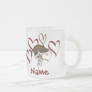 Personalisierter Name mit Welpe und Herzen Monogra Mattglastasse