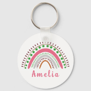 Personalisierter Name mit Whimsical Boho Rainbow Schlüsselanhänger