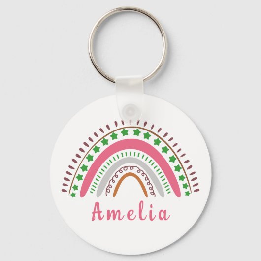 Personalisierter Name mit Whimsical Boho Rainbow Schlüsselanhänger (Vorderseite)