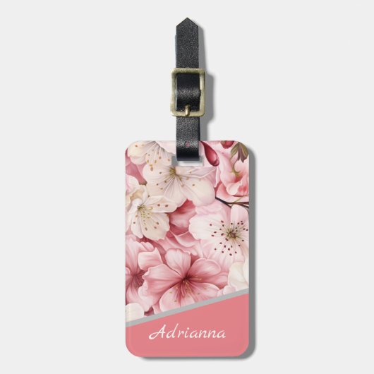 Personalisierter Name Modern Sakura Blossom Rosa Gepäckanhänger (Vorderseite vertikal)