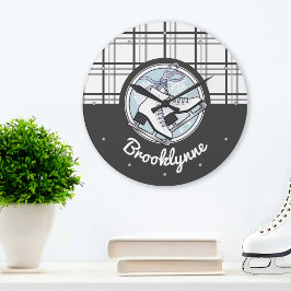 Personalisierter Name Modern Tartan Ice Skaten Große Wanduhr