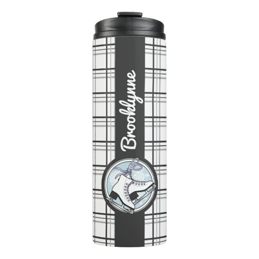 Personalisierter Name Modern Tartan Ice Skaten Thermosbecher (Vorderseite)