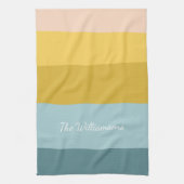 Personalisierter Name Moderne weichblau gelbe Stre Geschirrtuch (Vertikal)