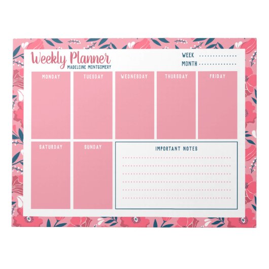Personalisierter Name Moderner Blumenplaner Notizblock (Vorderseite)