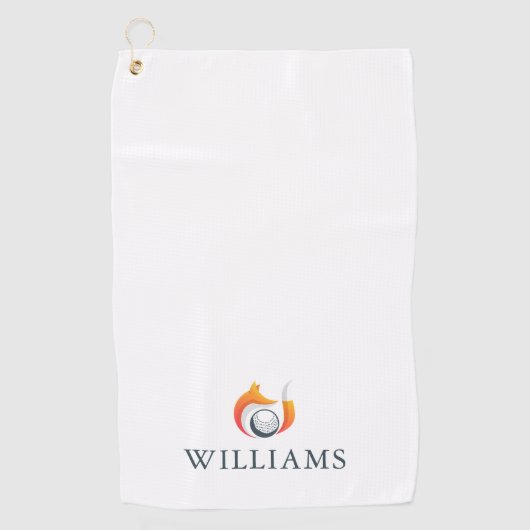 Personalisierter Name Moderner Fox und Ball Golfhandtuch (Vorderseite)