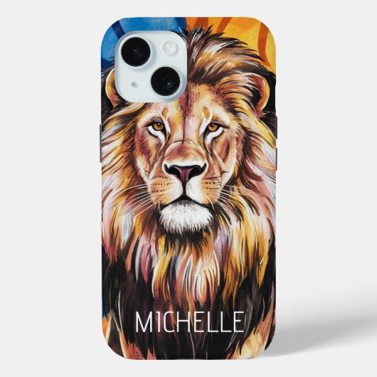 Personalisierter Name Moderner Wasserfarben Löwe Case-Mate iPhone Hülle (Rückseite)