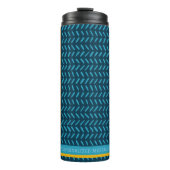 Personalisierter Name Modernes Blau- und Orangenmu Thermosbecher (Vorderseite)