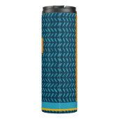 Personalisierter Name Modernes Blau- und Orangenmu Thermosbecher (Rückseite)