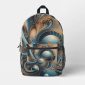 Personalisierter Name Modernes Fraktal Blue Gold C Bedruckter Rucksack (Vorderseite)