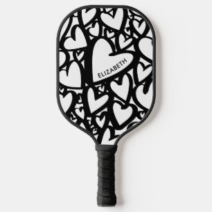Personalisierter Name Modernes Herzmuster Pickleball Schläger
