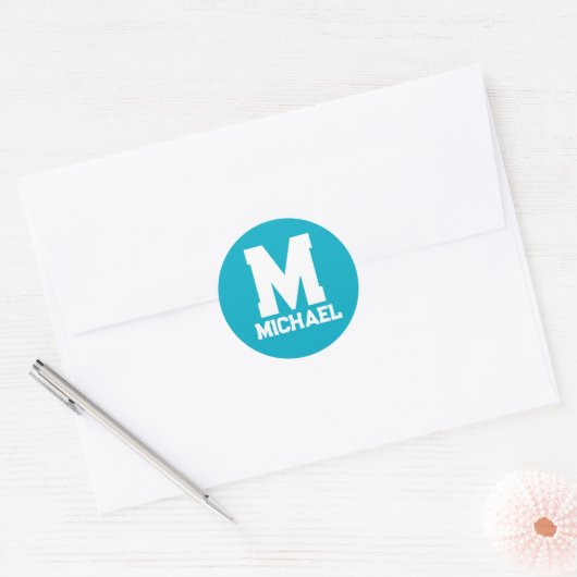 Personalisierter Name Monogram Blue Logo Runder Aufkleber (Umschlag)
