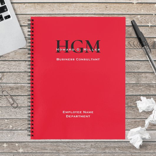 Personalisierter Name Monogram Logo Rot Schwarz Notizblock