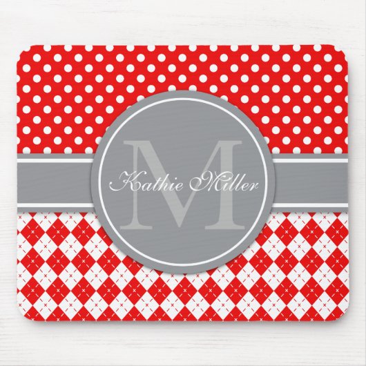 Personalisierter Name & Monogramm Argyle Polkadot Mousepad (Vorne)