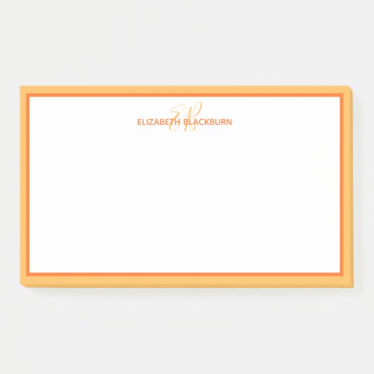 Personalisierter Name Monogramm Initialen Orange Post-it Klebezettel (Vorderseite)