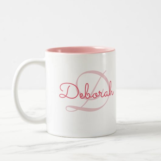 Personalisierter Name ~ Monogramm pink Zweifarbige Tasse (Links)