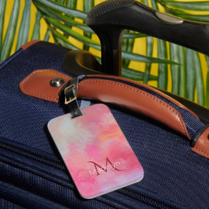 Personalisierter Name + Monogramm Rosa Wasserfarbe Gepäckanhänger