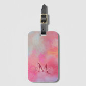 Personalisierter Name + Monogramm Rosa Wasserfarbe Gepäckanhänger (Vorderseite Vertikal)