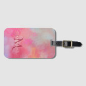 Personalisierter Name + Monogramm Rosa Wasserfarbe Gepäckanhänger (Vorderseite (Horizontal))