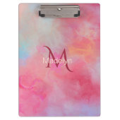 Personalisierter Name + Monogramm Rosa Wasserfarbe Klemmbrett (Vorderseite)
