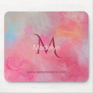 Personalisierter Name + Monogramm Rosa Wasserfarbe Mousepad