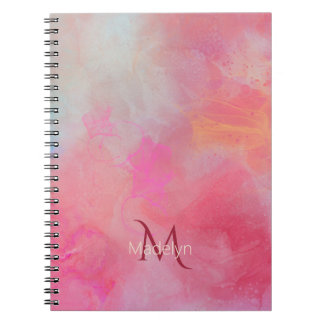 Personalisierter Name + Monogramm Rosa Wasserfarbe Notizblock