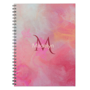 Personalisierter Name + Monogramm Rosa Wasserfarbe Notizblock