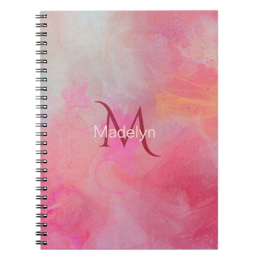Personalisierter Name + Monogramm Rosa Wasserfarbe Notizblock (Vorderseite)