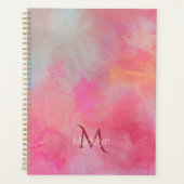 Personalisierter Name + Monogramm Rosa Wasserfarbe Planer (Vorderseite)