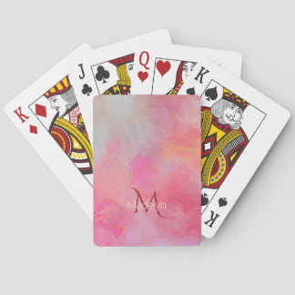 Personalisierter Name + Monogramm Rosa Wasserfarbe Spielkarten