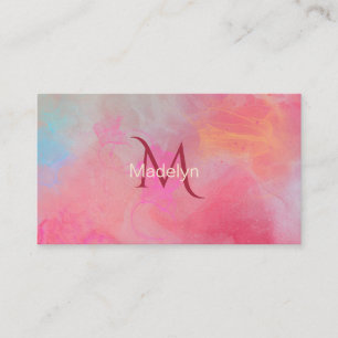 Personalisierter Name + Monogramm Rosa Wasserfarbe Visitenkarte